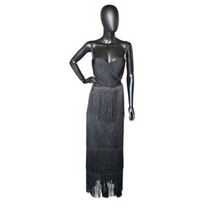 Fitted Black Fringe Maxi Party Dress - Nova Luxe